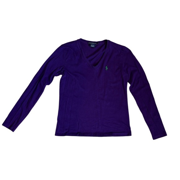Ralph Lauren Sport Womens Purple V-Neck Long Sleeve Cotton Tee Shirt Size S - Picture 3 of 3